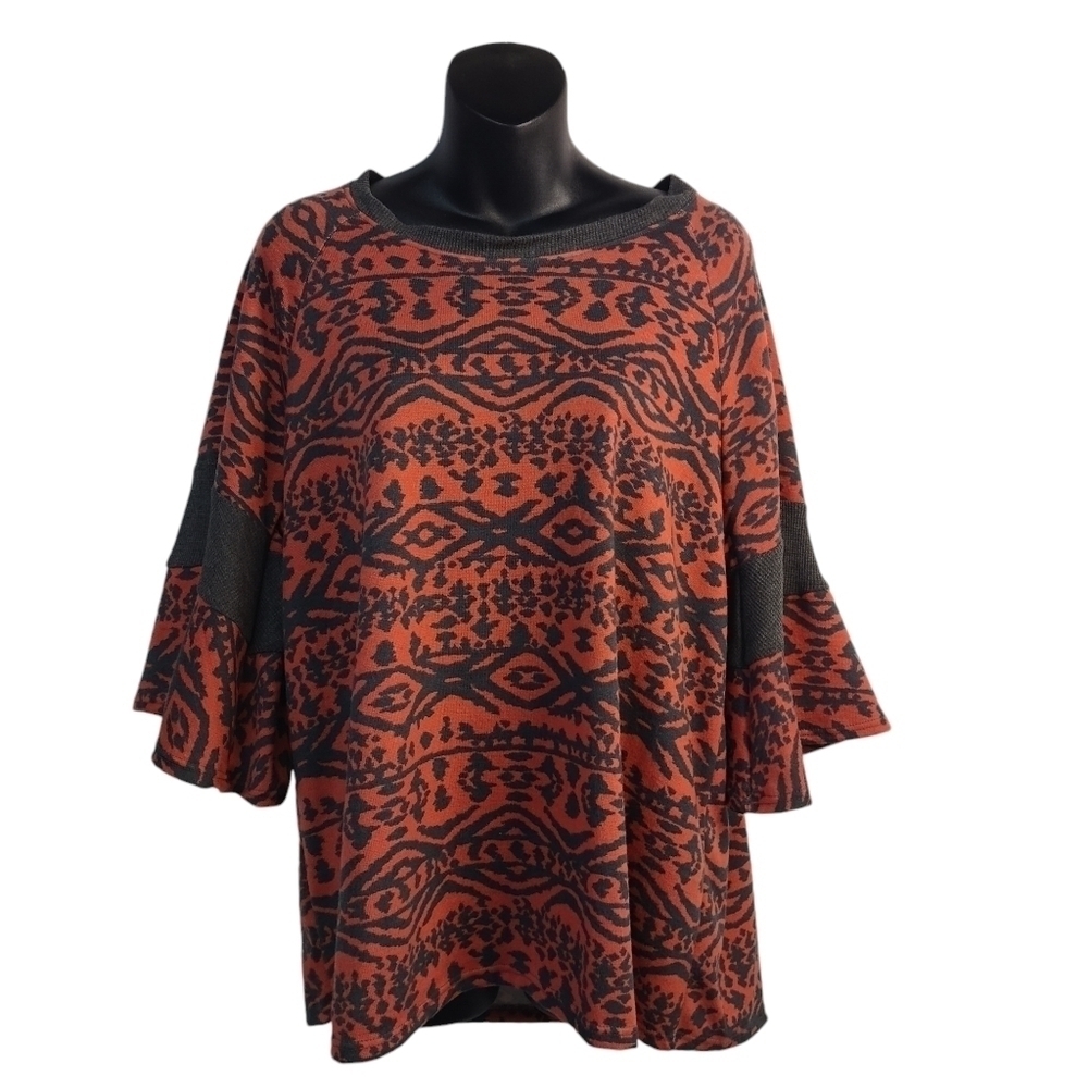 Crepas Sweater Women's Orange Gray Flare Sleeve Sweater Sz S